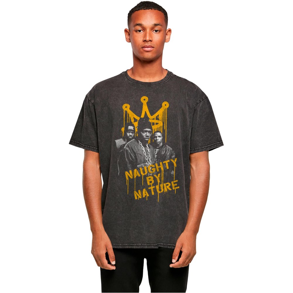 Merchcode Naughty By Nature - Drip Crown Acid Washed Oversize Tshirt Homme - Noir